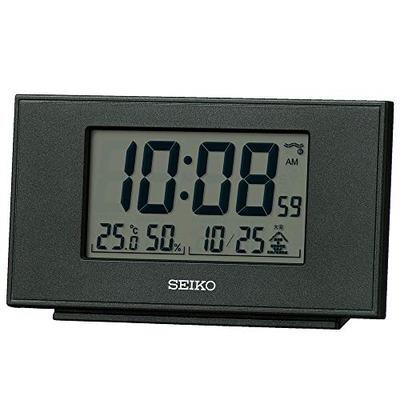Clock SQ790K Black Metallic Alarm Clock, Dimensions: 7.8 X 13.5 X 3.8 Cm, Radio-Controlled Digital Alarm Clock with Calendar, Temperature and Hu