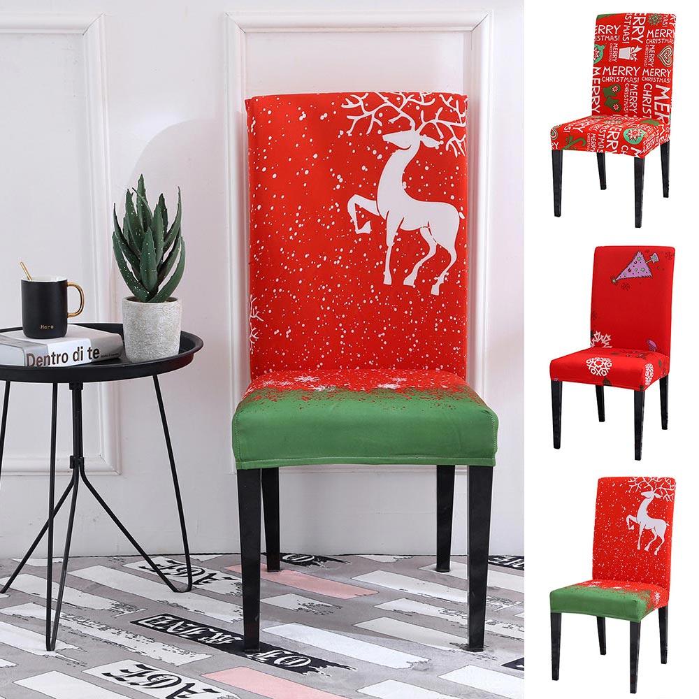 Christmas Theme Dining Chair Seat Covers Slip On Stretch Santa Claus Printed Banquet Party Decor Supplies
