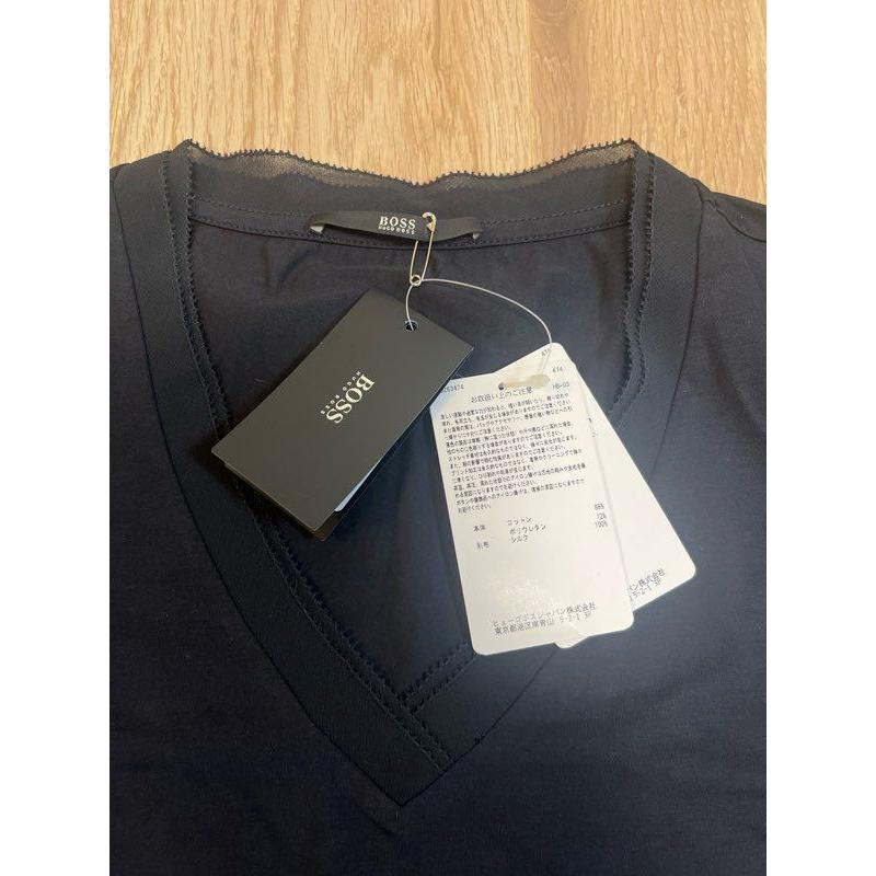 Used [225529] HUGO BOSS Hugo Boss Like new! Short-sleeved T-shirt, cut and sew, V-neck, cotton/poly blend, with tag, INT S Men's, Black