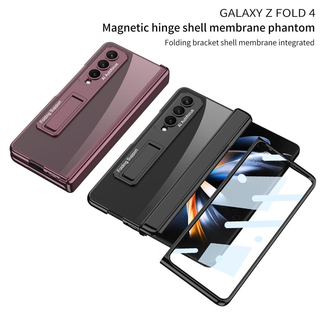 Samsung Z Fold 4 Transparent Magnetic Stand Case with Electroplated Phantom Design