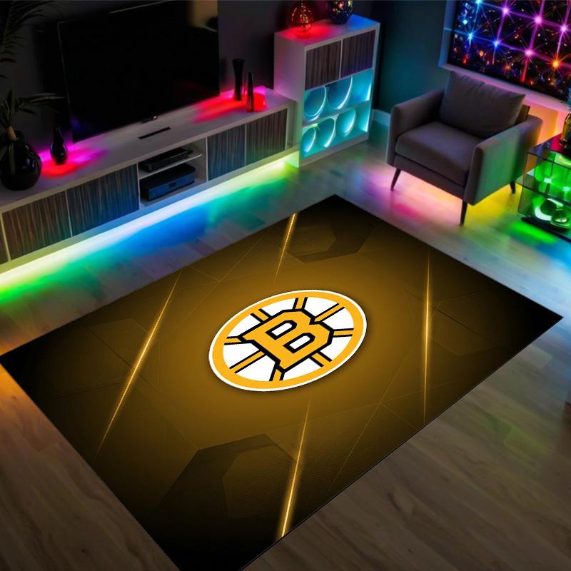 Boston Bruins Design Crystal Velvet Carpet Cozy Non?Slip Printed Rug For Bedroom Living Room Entrance