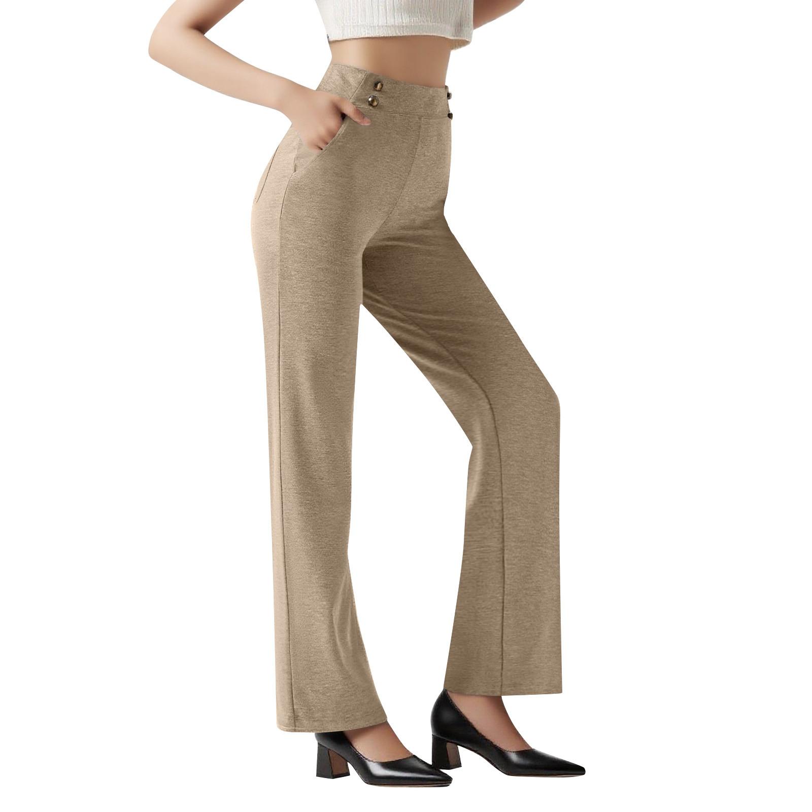 

Women s Wide Leg Pants High Waist Stretch Work Pants Business Casual Pants Pockets S верблюд