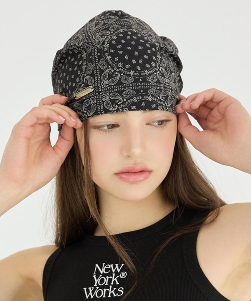 Nyuyogwogseu Summer Paisley Beanie Hat_ Black