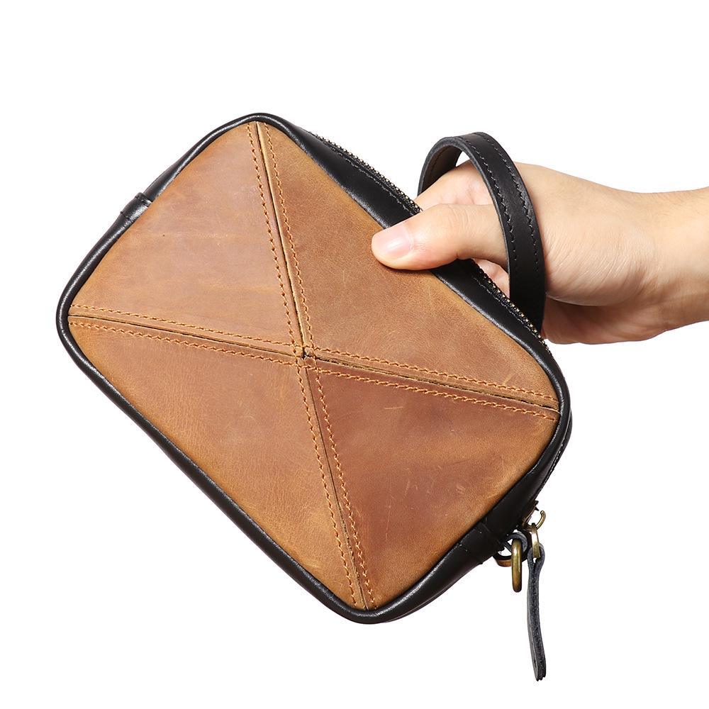 Unisex Vintage Leather Crossbody Bag - Artistic Patchwork, Multi-Layer Zipper, Versatile Phone Holder