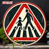 D Flat Pc Crossing Zone Round DecorPedestrian Round PlaqueSafety Holiday Decorative PlaquesHandhold Round Plaque
