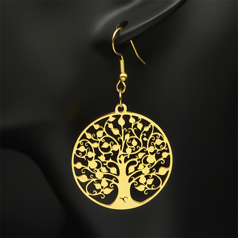 Fashion Tree of Life Stainless Steel Earrings Silver Color Women Dangle Earring Amulet Life Tree Jewelry Party Gift E545S01