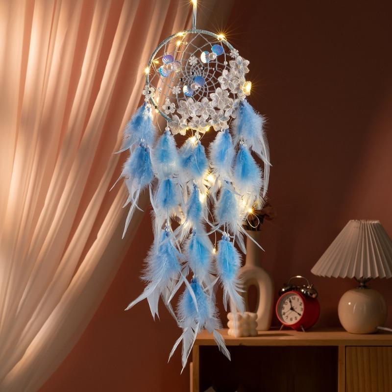 

Starry Feather Dreamcatcher Finished Product Girlish Room Decor Birthday Gift In Stock Home Wall Hanging Ornament 60x16cm синій