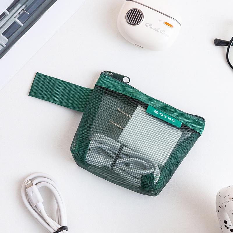 

Transparent Mesh Earphone Charging Cable Power Bank Storage Bag - Japanese Korean Style