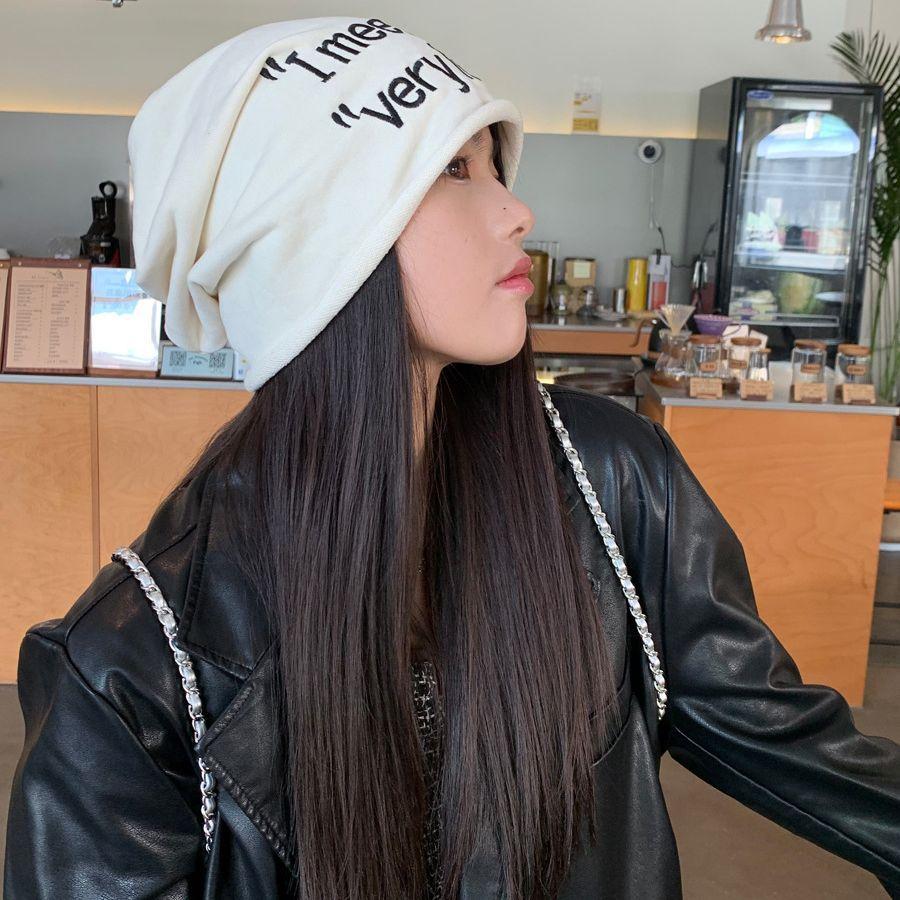 Large Edition Face Showing Small Versatile Solid Color Pile Hat Letter Knitted Toe Cap Cold Hat