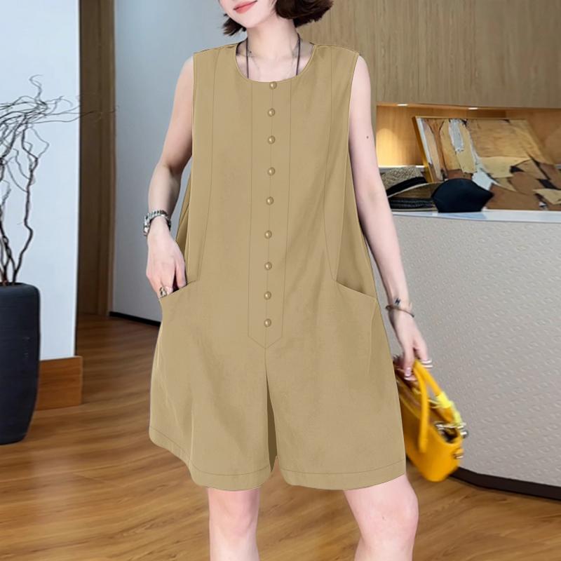 ZANZEA Salopete scurte casual de vară pentru femei, cu gât rotund, fără mâneci