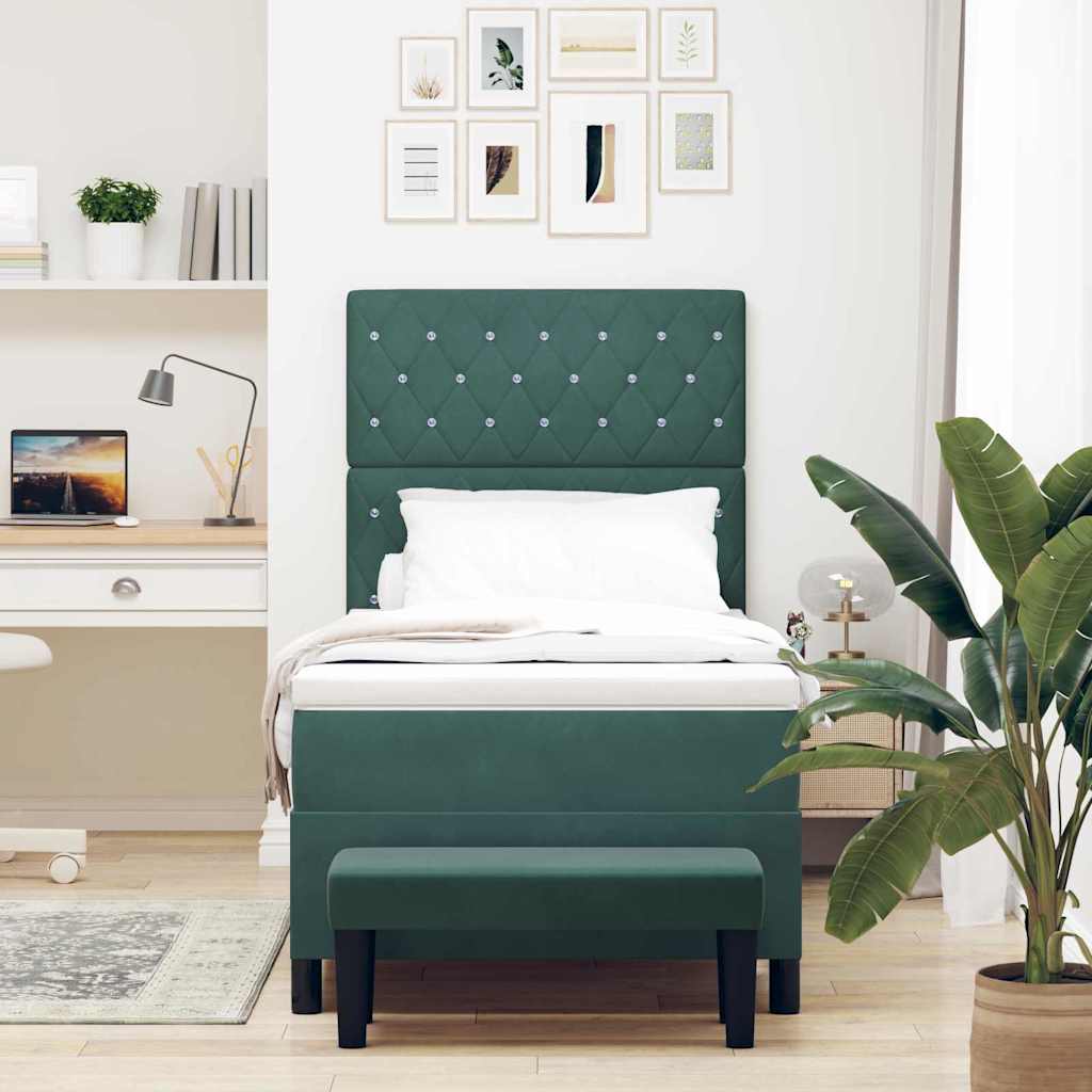 Box Spring Bed with Headboard Dark Green 190 x 90 cm Velvet