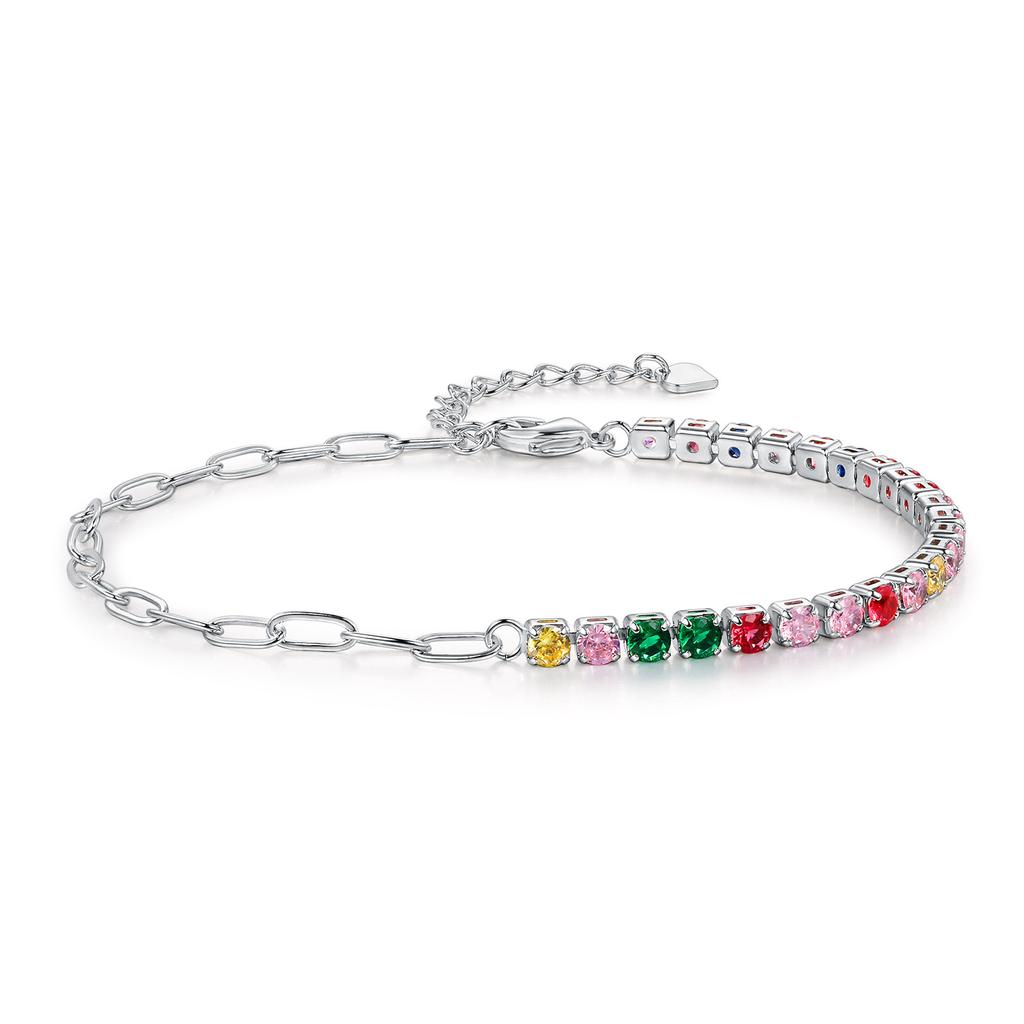 Nový měděný zirkonový 3mm barevný kulatý jednostopý plně diamantový tenisový náramek, populární