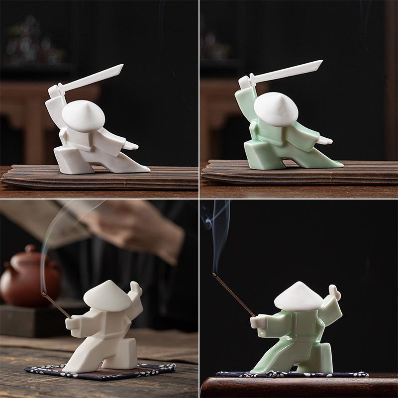Japanese Samurai Incense Stick Holder Creative Modern Swordsman Design Ceramic Tea Ceremony Ornaments Home Office Decor Crafts