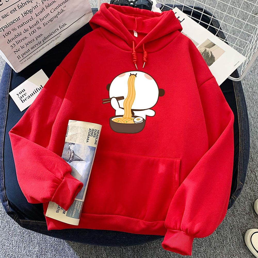 Cartoon Panda Bear Bubu Dudu Printing Hoodies Eating Ramen Graphic Sweatshirts Long Sleeve Women Pullovers Kawaii