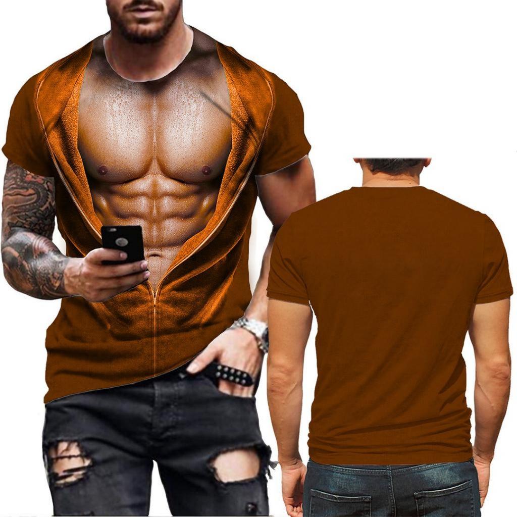 Men's Realistic 3D Muscle Tattoo Printed T-Shirt Funny Novelty Casual Camiseta Summer Holiday Streetwear Short Sleeve Tees