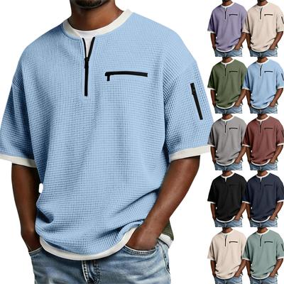 Haut Décontracté pour Homme - Tissage - Col Zippé - Léger - Respirant - Manches Courtes