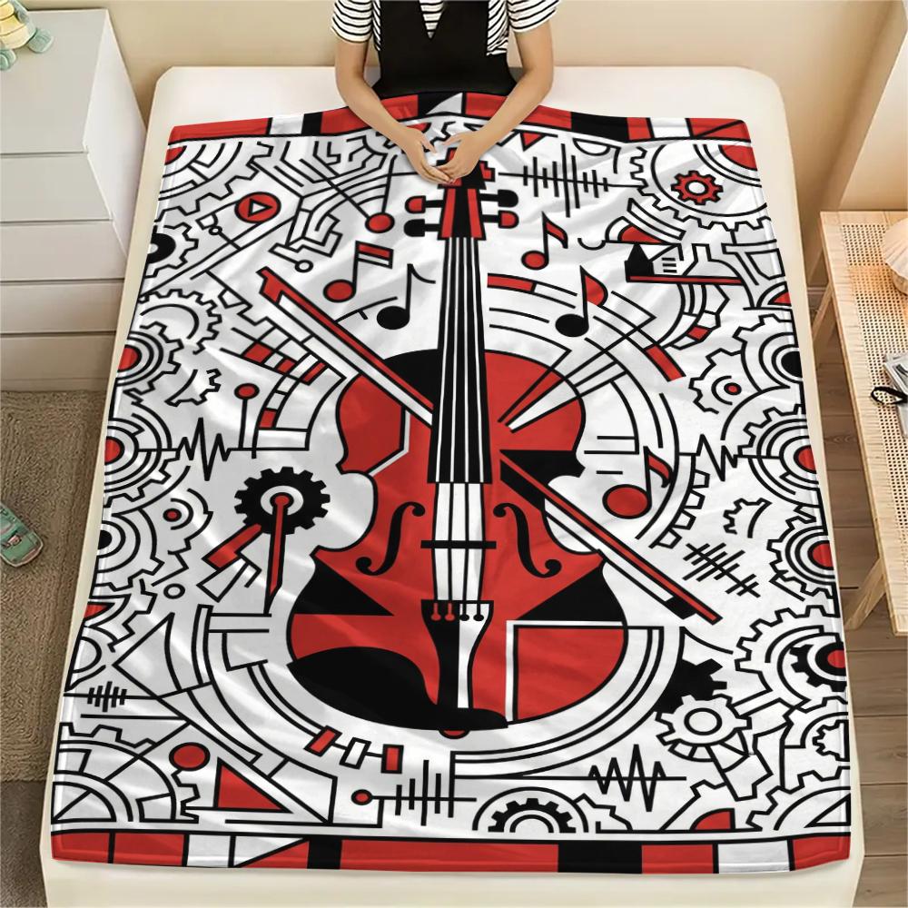 Guitar Geometry Print Flannel Blanket, High Quality Comfortable for All Seasons, Home Decor, Warmth and Comfort, Perfect for Christmas Gifts57