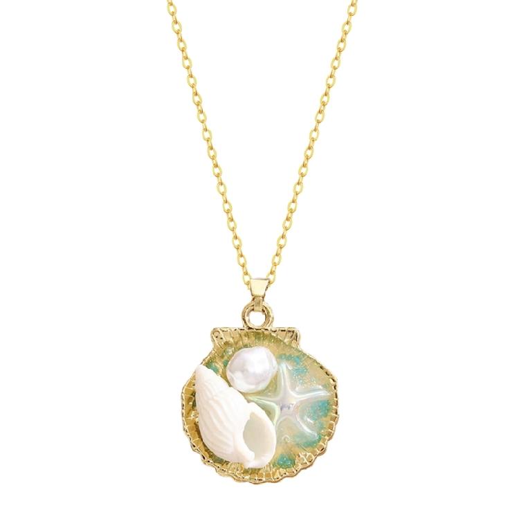 

Elegant Oil Painting Bivalve Charm Necklace 10 Multicolored Artistic Designs Thin Metal Mixture Fashion Addition