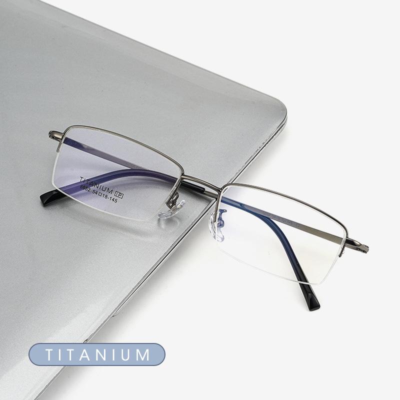 Business Men Ultralight Pure Titanium Glasses Frame For Myopia Reading Prescription Spectacles Half Rim Eyewear