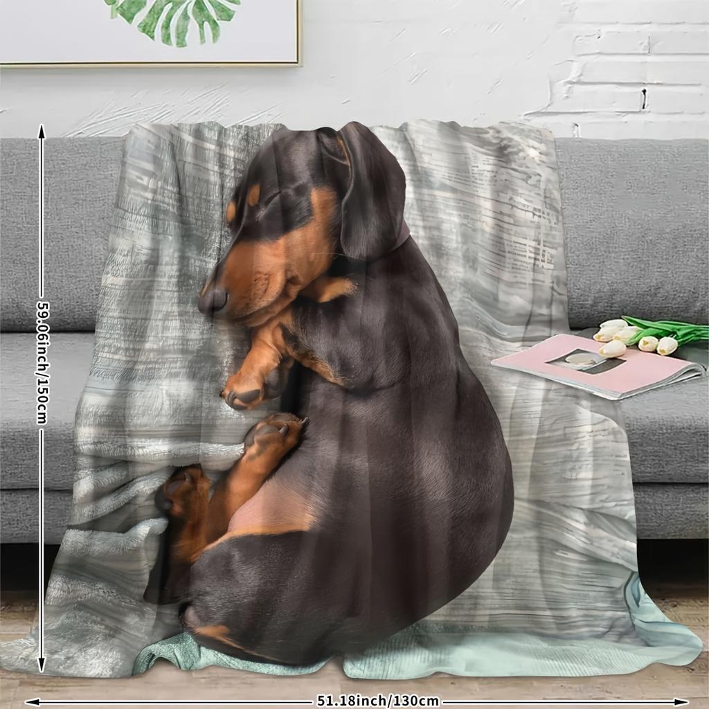 Adorable Dachshund Flannel printed blanket suitable for all seasons suitable for living room office sofa and travel