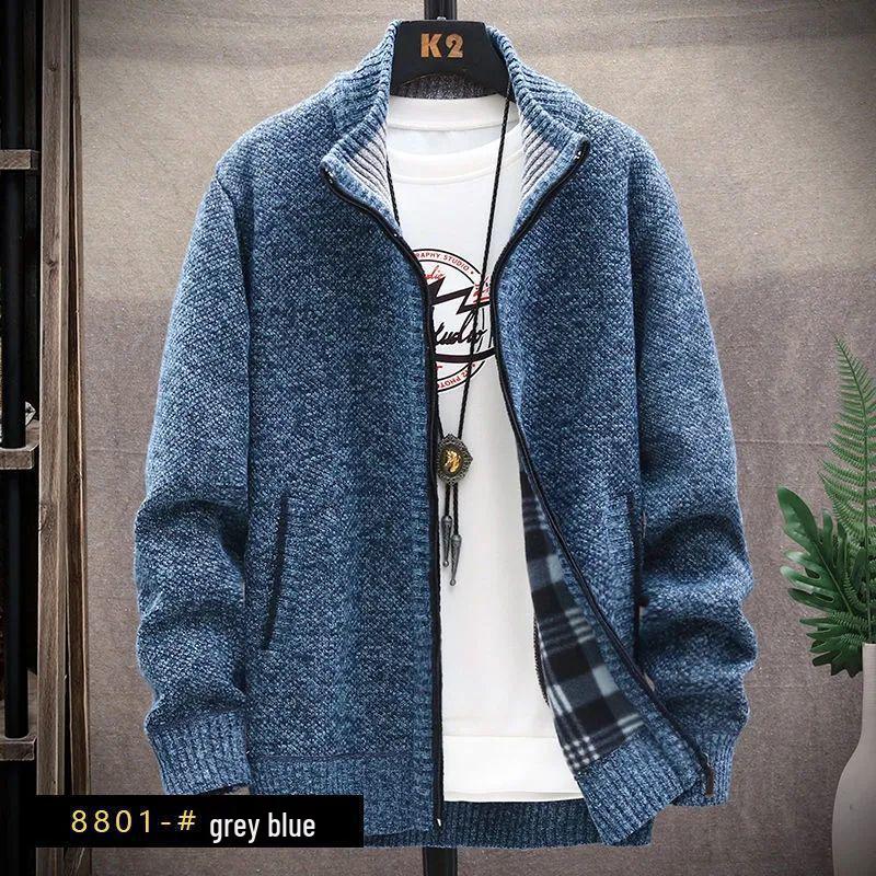 Men's Fleece-Lined Hooded Jacket: Autumn & Winter Warm Knit Cardigan, Loose Fit, Plus Size Sweater