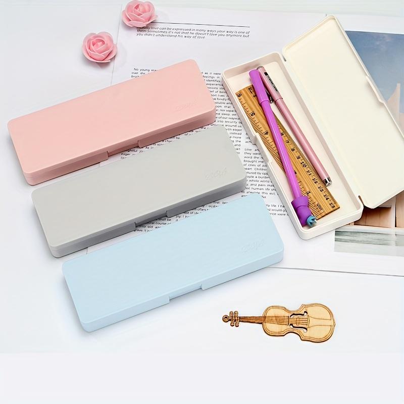 1pc Assorted Colors Plastic Pencil Case Box With Lid Snap Closure, Large Capacity School Supplies Storage Organizer Box For Kids