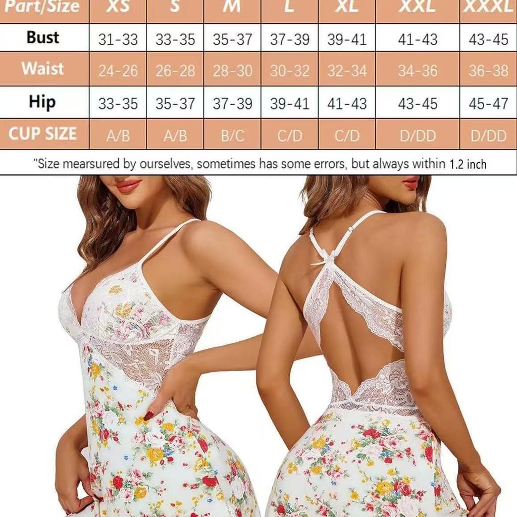 Sexy Floral Lace Open Back Nightgown Pajamas