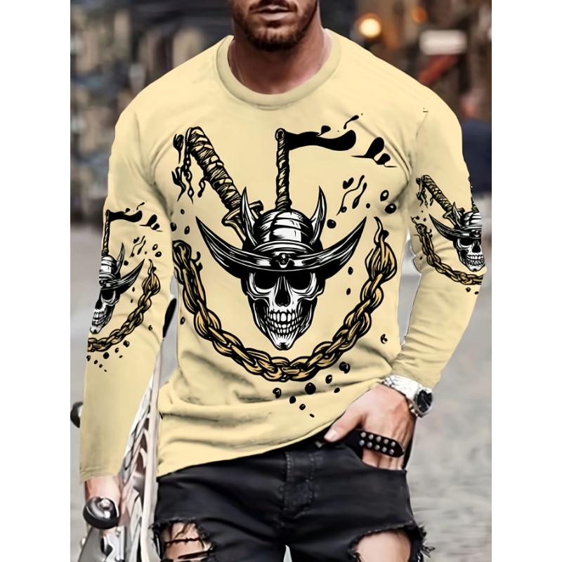 Modisches Herren Rundhals Langarm 3D Lässiges Farbprint Lässiges Langarm Rundhals T-Shirt
