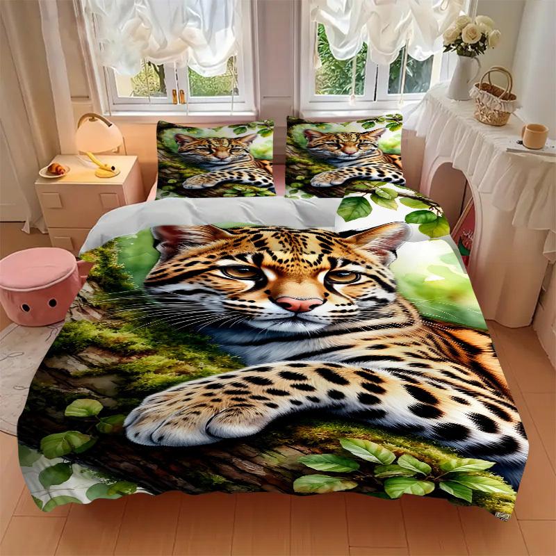 3-teiliges Bettwäsche-Set mit Leopardenmuster, Weiche und bequeme Bettdecke, Gästezimmer (1 * Bettbezug + 2 * Kissenbezug, ohne Kern) yy251104150