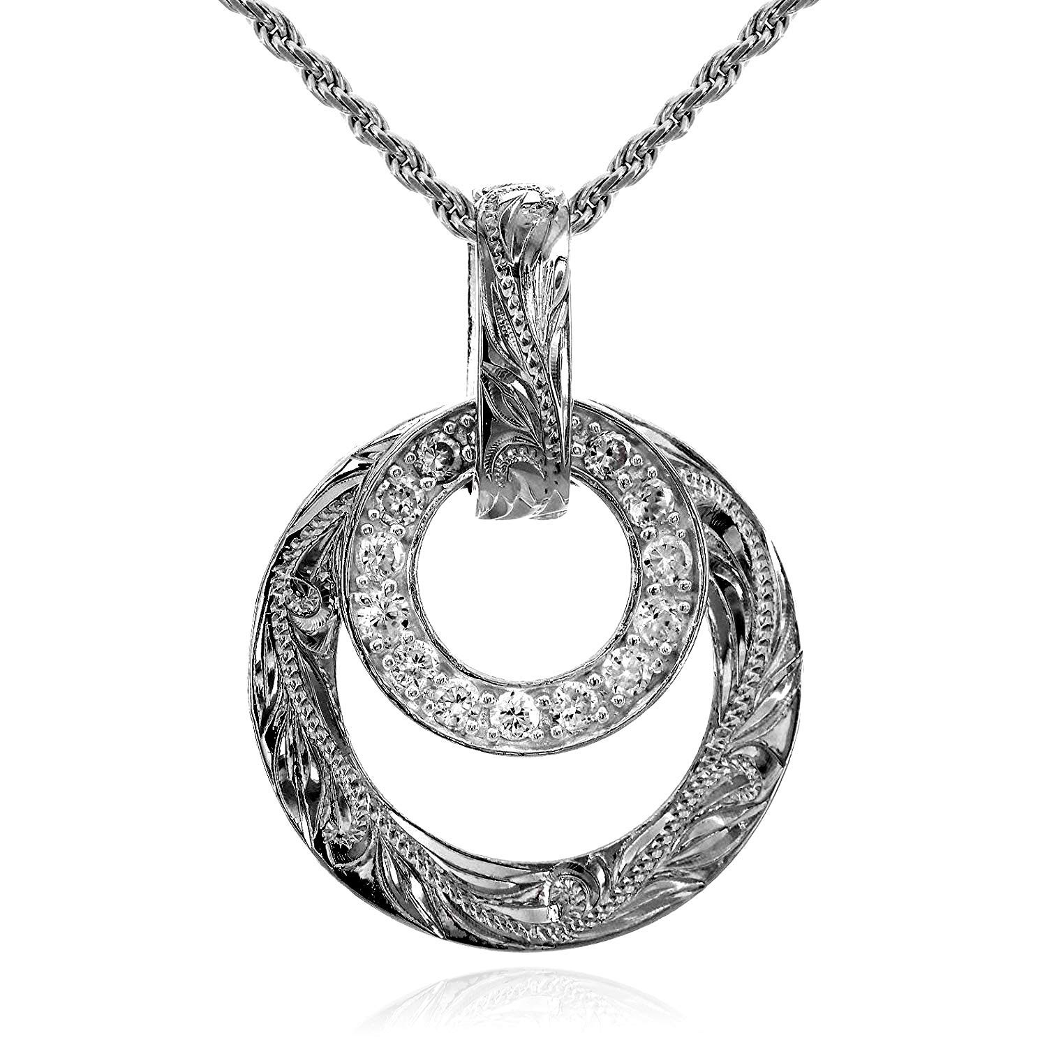 

Leilani Hawaiian Jewelry Double Circle Pendant Necklace for Men, 925 Sterling Silver (with 60cm Rope Chain)