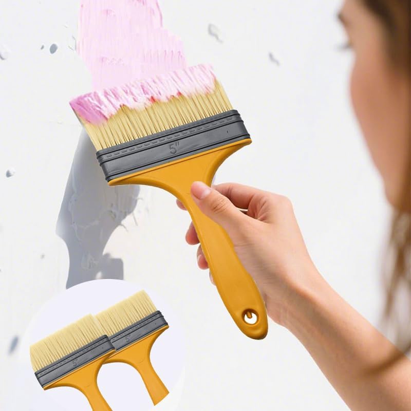 5Pcs Wide Paint Brush, Handle Paint Brushes, Household Thick Heat Resistant Paint Brushes - 5 Inch