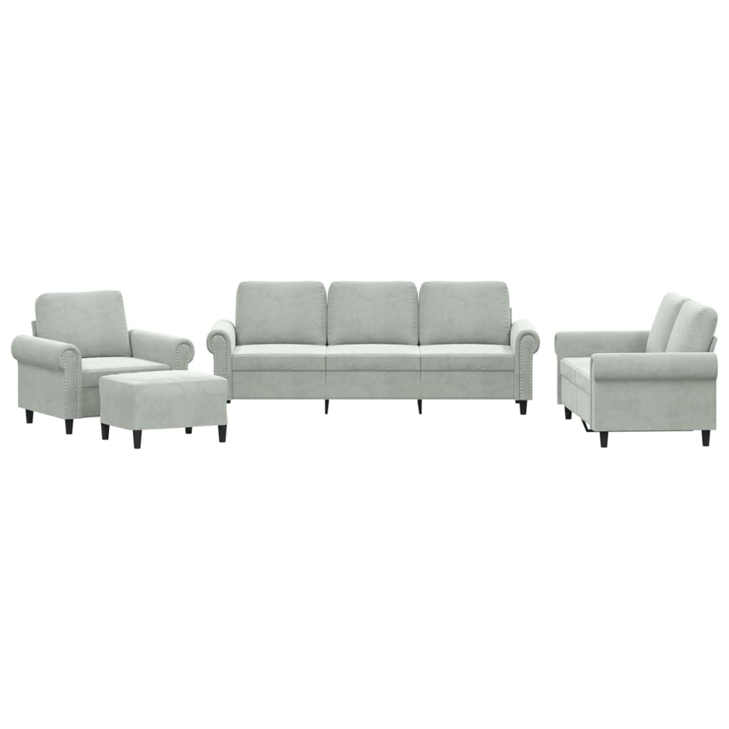 Vidaxl 4-Cz. Relaxation Set With Cushions, Light Grey, Velvet