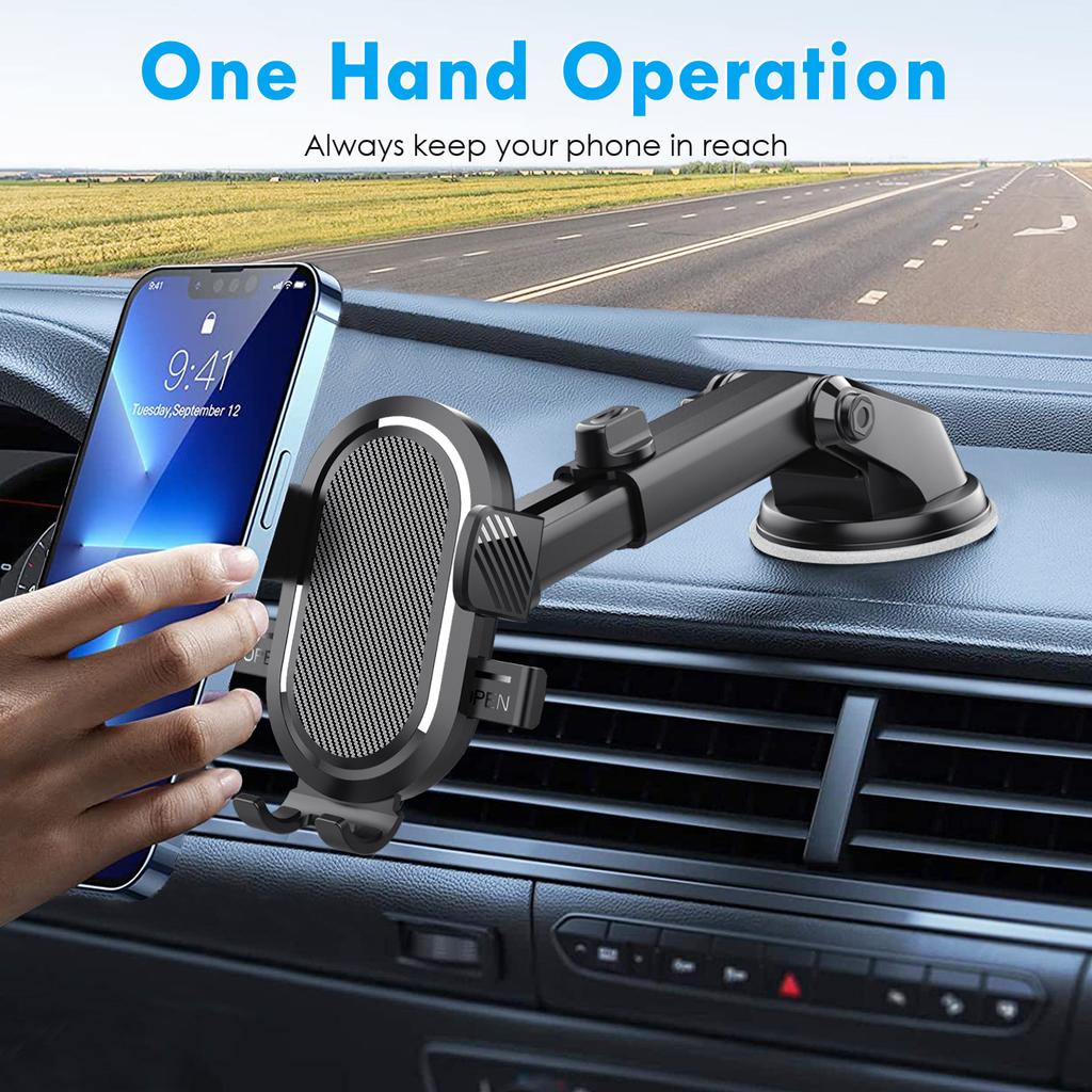 Car Phone Holder Suction Cup Mount Dashboard Windshield Telescopic Auto-Lock 360° Rotatable Stand for iPhone Samsung Android GPS Navigation