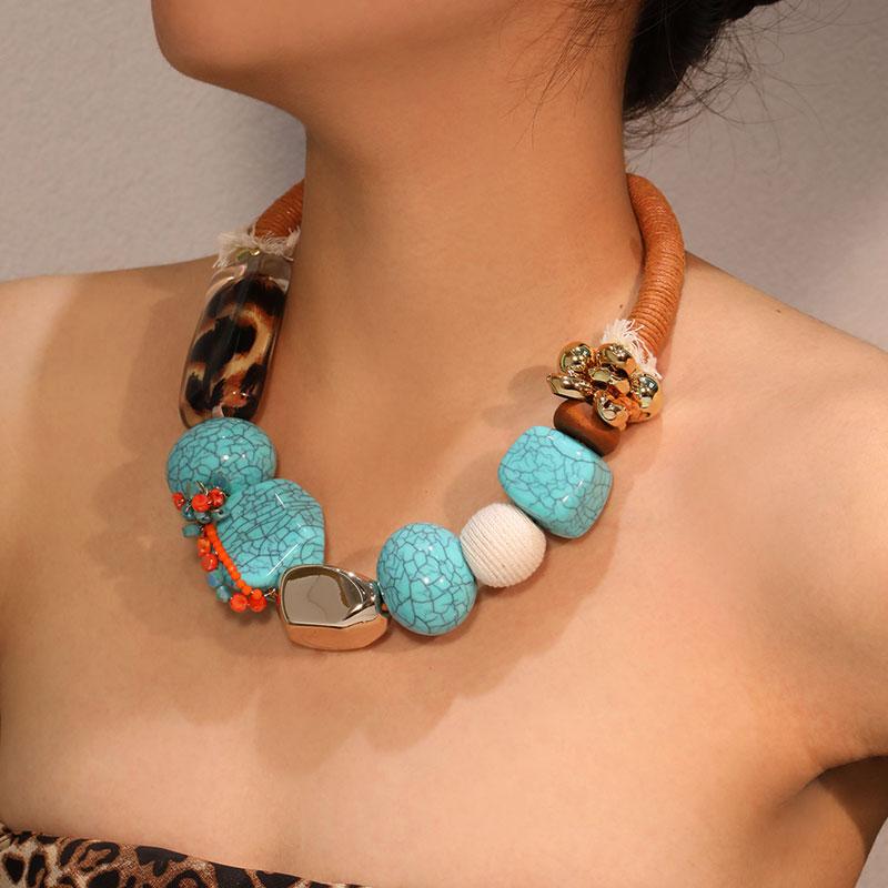 New Bohemian Statement Big Beads Necklace Handmade for Women Girl Gift Beach Party Jewelry