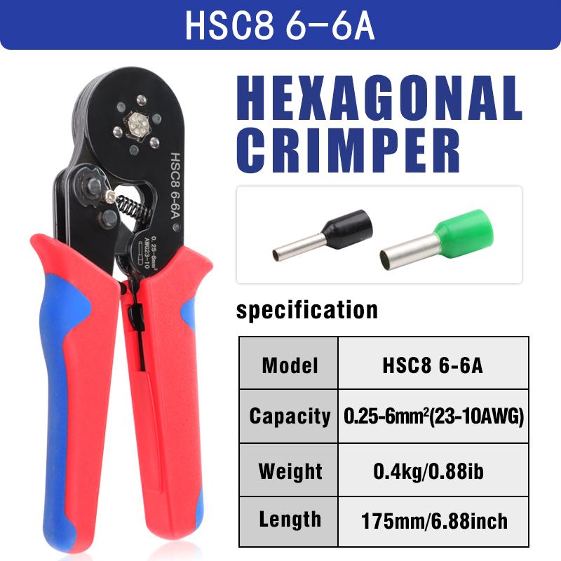 Industrial Grade Tubular Terminal Labor-Saving 6-Sided HSC8 6-6A High Carbon Steel Cold-Pressed Wire Crimpers Needle Ratchet HSC8 6-6A