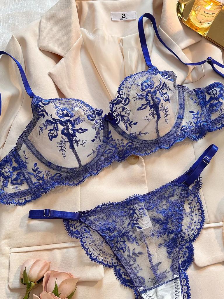 Flower Embroidery Perspective Mesh  Sexy Comfortable  Simple And Generous Lingerie Set Sexy Lingerie  Sexy Costume