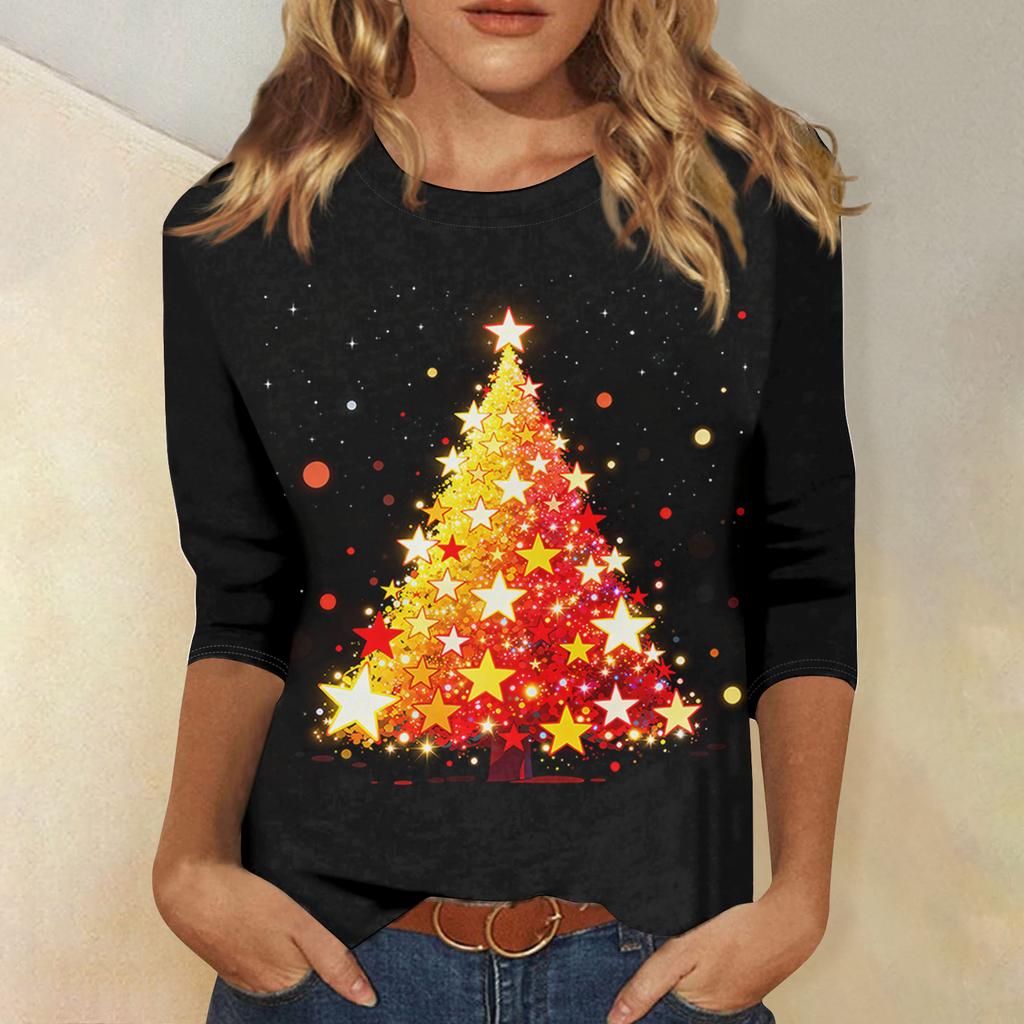 Women's Loose Comfortable Casual Fashion V-Neck Christmas Print Long Sleeve Hoodie