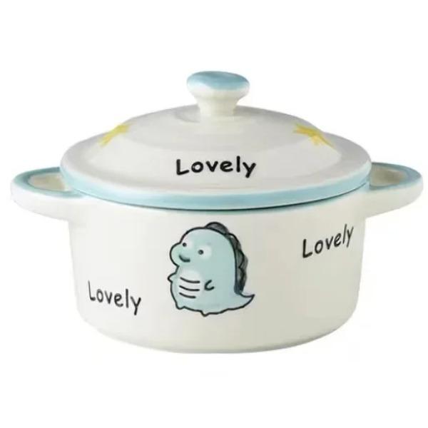 Ceramic Kitchen Bowl Baby Food Supplement Bowl Dinnerware Noodle Ramen Fruit Salad Steamed Egg Bowl Microwave Tableware with Lid