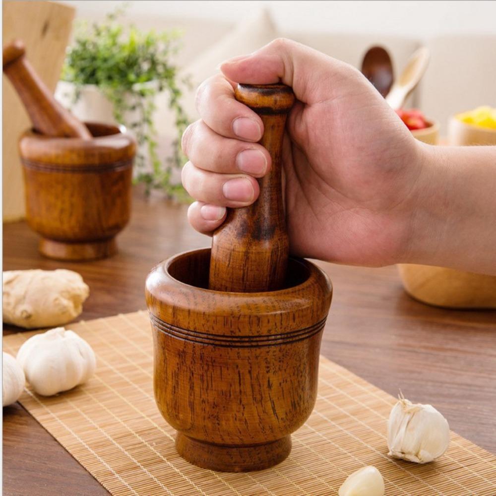Manual Grinding Bowl Wooden Garlic Grinder Multifunctional Mortar Pestle Set  Seasoning