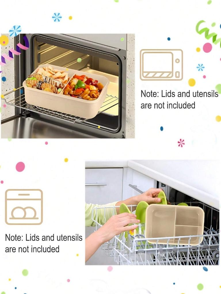 1Pc Bento Box Adult Lunch Box featuring 4 CompartmentsUtensils Sauce Jar Muffin Liners MicrowaveDishwasher Safe Back To School