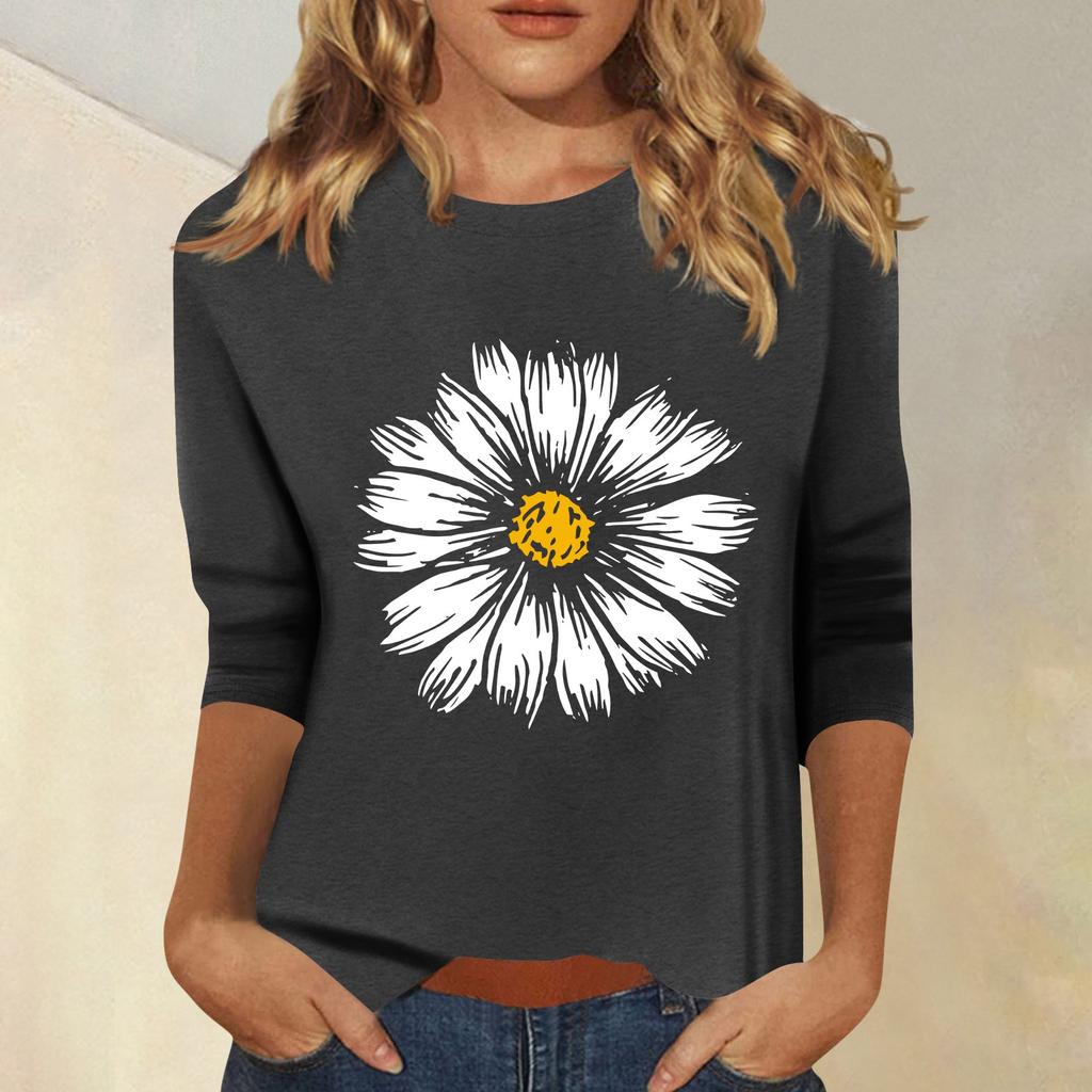 Damenmode, lässig, bedruckt, sieben Ärmel, Rundhalsausschnitt