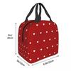 White Hearts Pattern On Red Background Lunch Bags Portable Insulated Cooler Thermal Picnic Travel Lunch Box for Women Children
