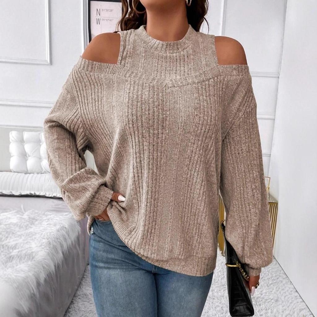 2025 Women's Casual Solid Off-Shoulder Knit Top - European/American Autumn & Winter Fashion