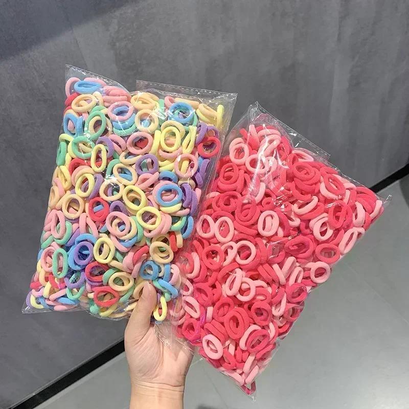 100/500pcs Women Girls Colorful Nylon Elastic Hair Bands Ponytail Hold Small Hair Tie Rubber Bands Scrunchie Hair Accessories