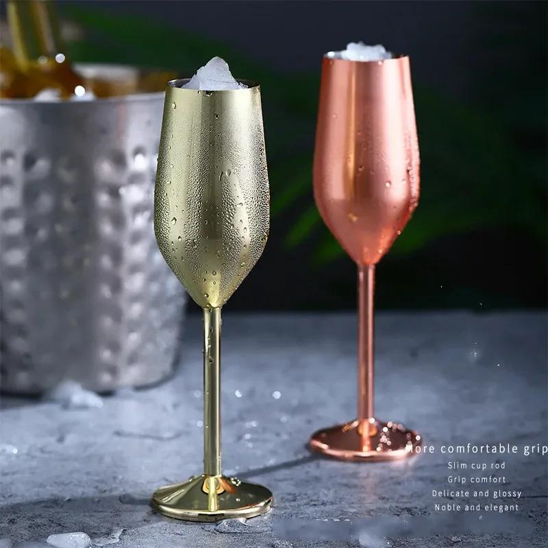 Stainless Steel Champagne Cup Wine Glass Cocktail Glass Creative Metal Wine Glass Bar Restaurant Goblet Rose Gold