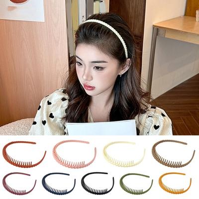 Women Headband Elastic Solid Color Anti-slip Frosted Braid Broken Hair Organization Face Washing Bath Hair Hoop with Teeth Female Headwear