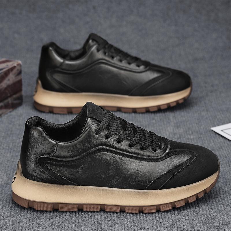 Forrest Gump Men's Shoes Autumn and Winter Trendy Brand Fashion Leather Retro Dad Shoes Trendy Versatile Leather Platform Sneakers