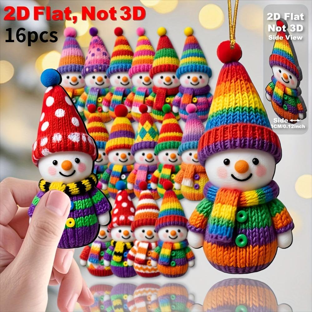 

2D Flat, 16/32pcs Colorful -Style Snowman Wooden Ornaments - rtificial Wood Round Tree Toppers, Pendants & Hanging Decoration