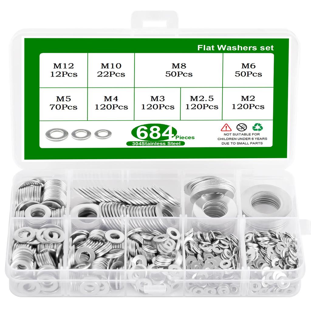 520pcs580pcs620pcs684pcs180pcs360pcs900pc Flat Washer Set 304 Stainless Steel