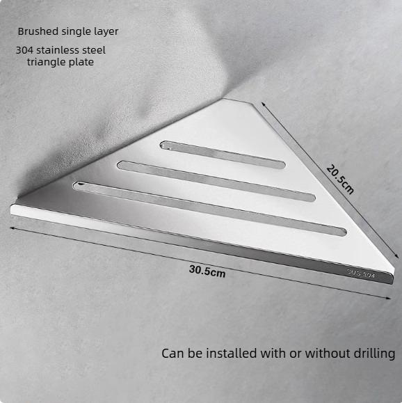 304 Stainless Steel Triangular Storage Rack No Drilling Bathroom Shower Corner Shelf Multi Functional Wall Corner Organize Rack